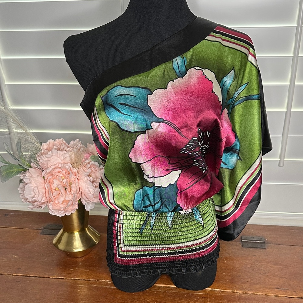 Floral Satin Off-Shoulder Top